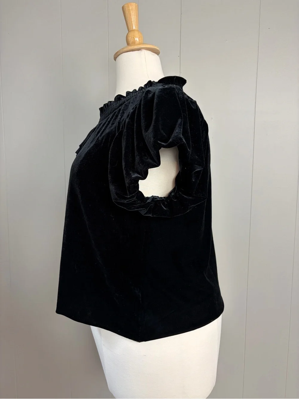 Free People Black Velvet Puff Sleeve Top XL Romantic Goth Boho